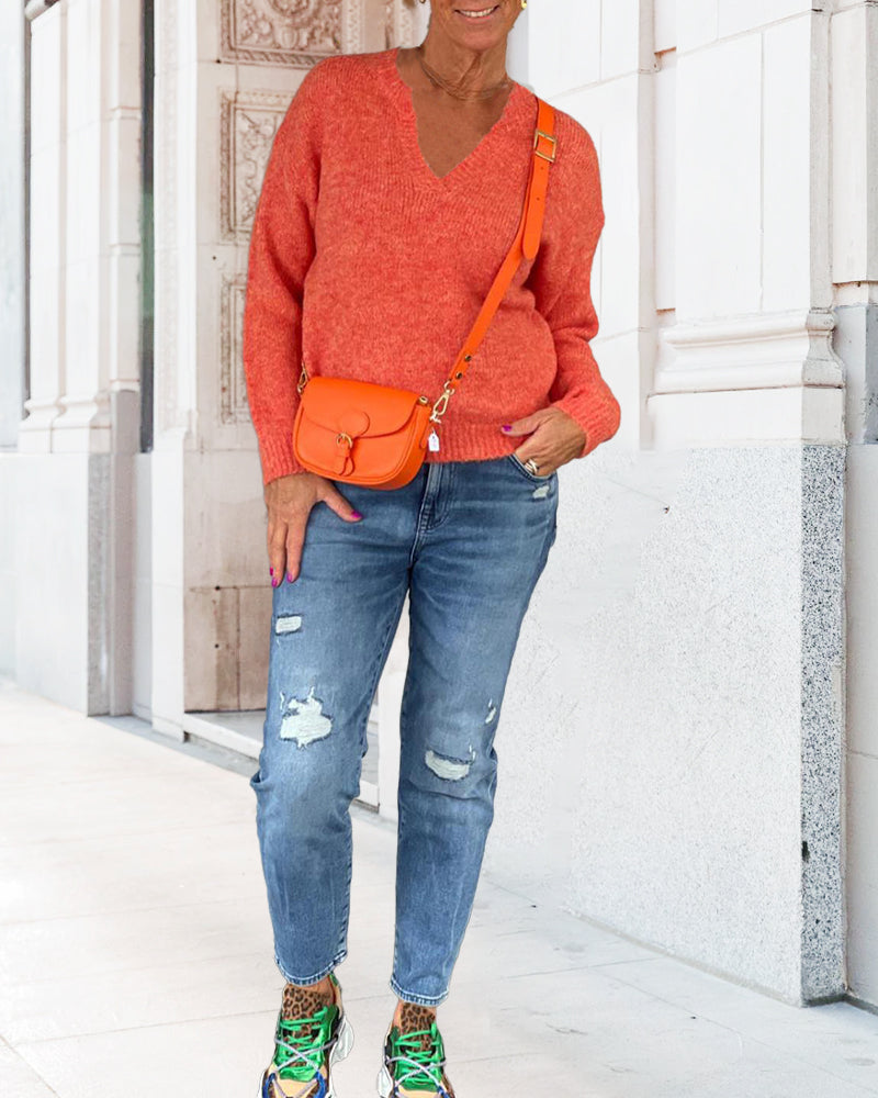 Pulls à col en V de couleur unie