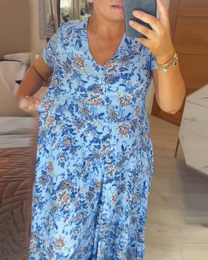 Robe col V à imprimé fleuri
