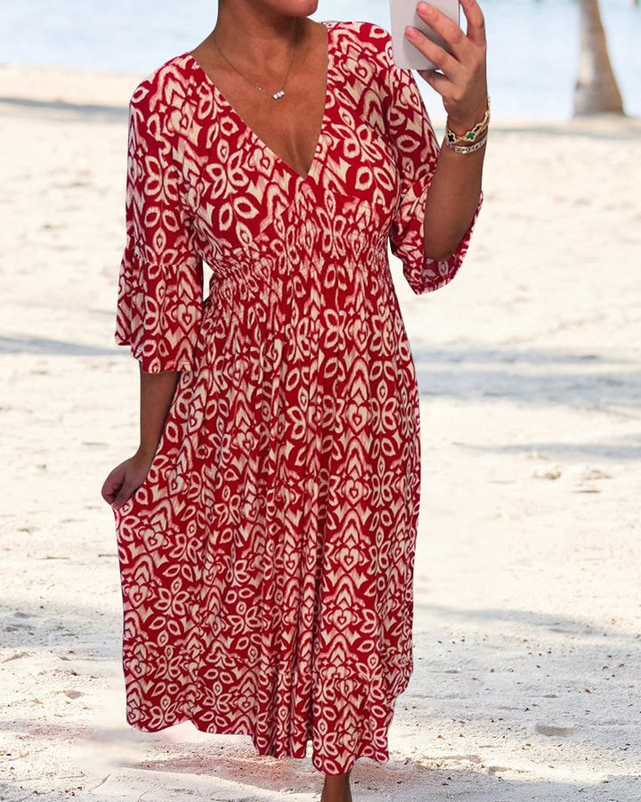 Robe longue imprimée rouge