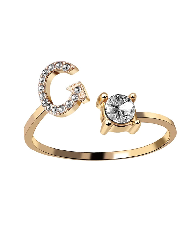 Bague ouverte en zircone avec initiales