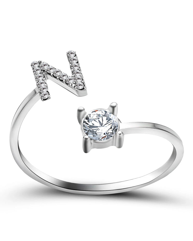 Bague ouverte en zircone avec initiales