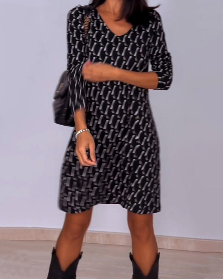 Robe col V imprimé losanges