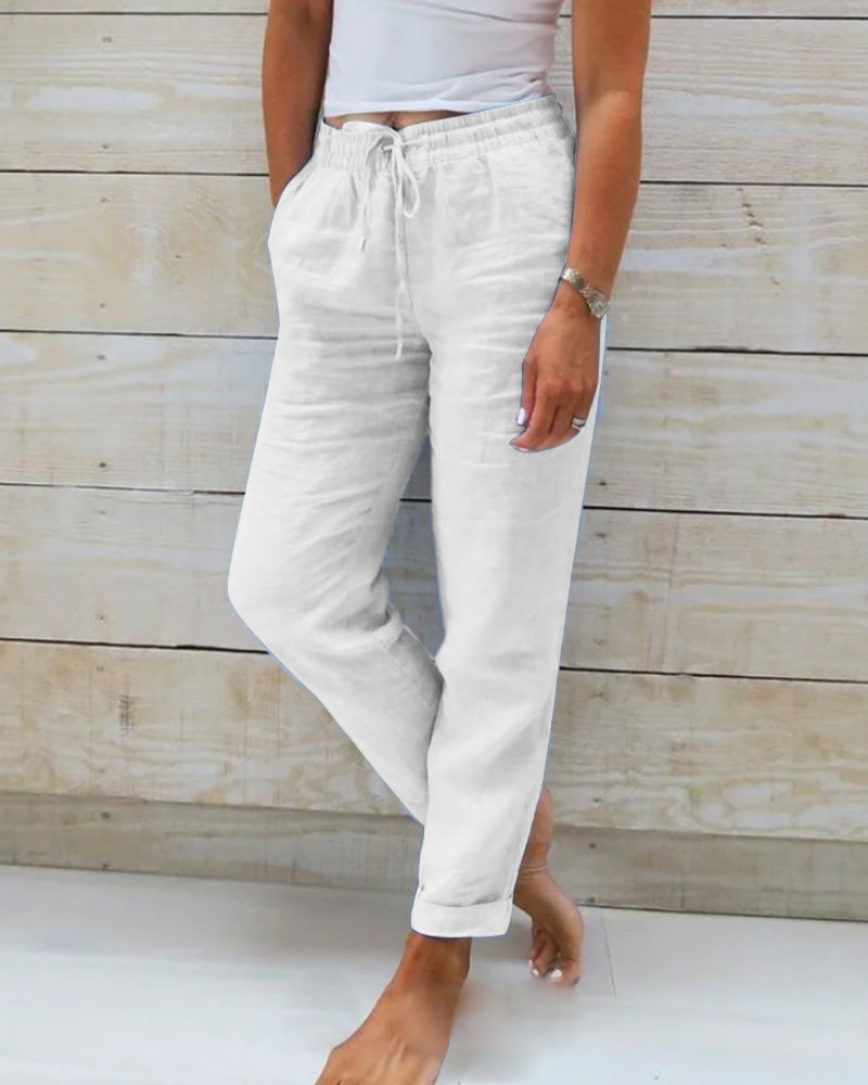 Pantalon décontracté à jambe droite de couleur unie