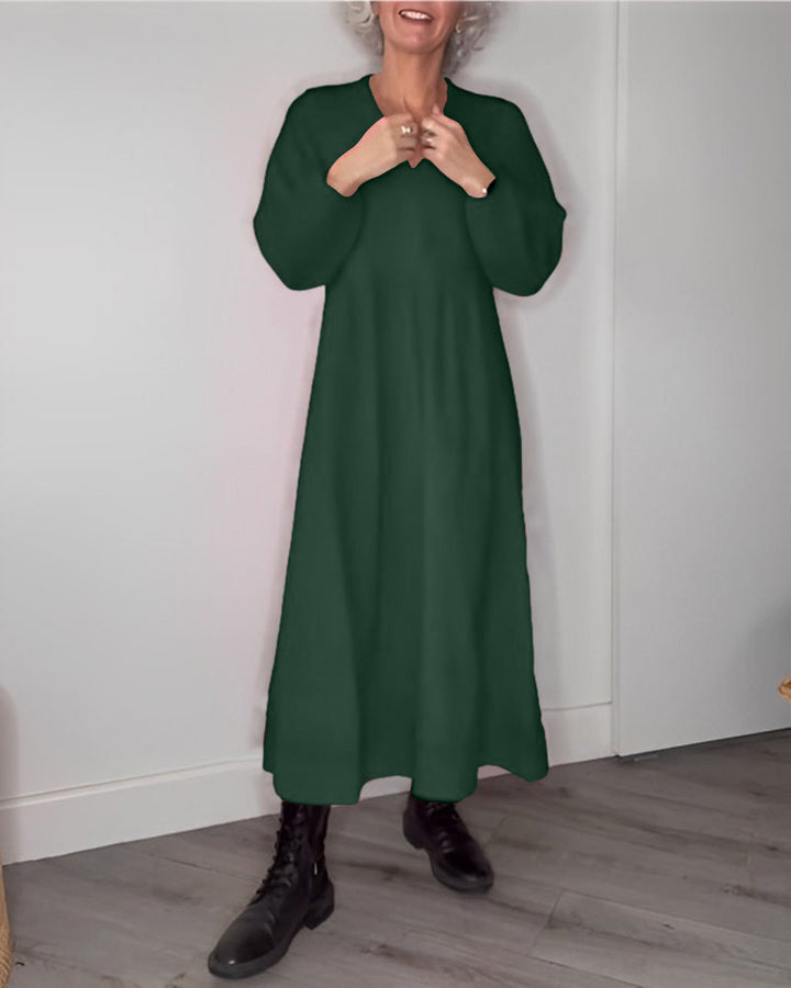 Robe élégante à col en V et manches longues