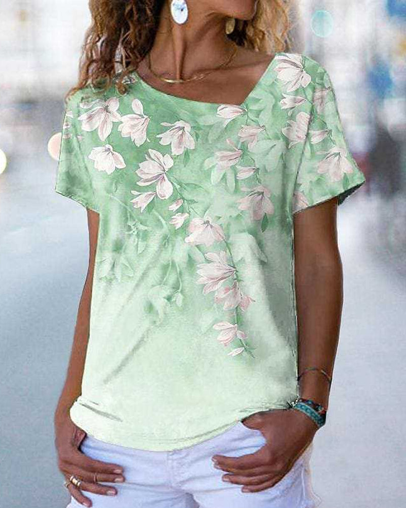 T-shirt col V à imprimé fleuri