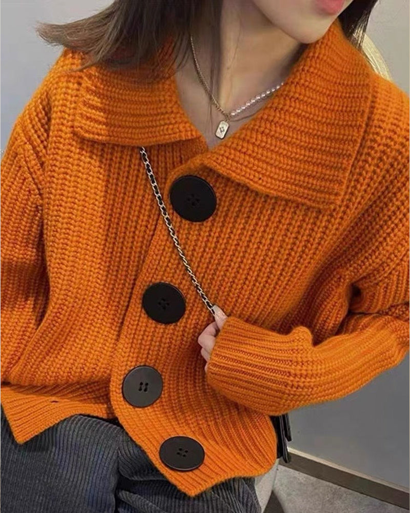 Cardigan à gros boutons et tissage tricot