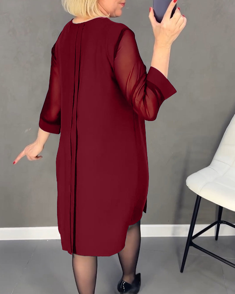 Robe plissée en maille patchwork de couleur unie