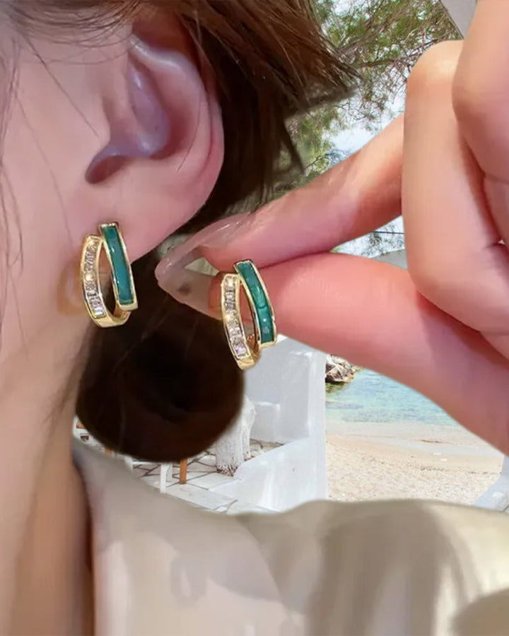 Boucles d'oreilles émeraude élégantes à double couche