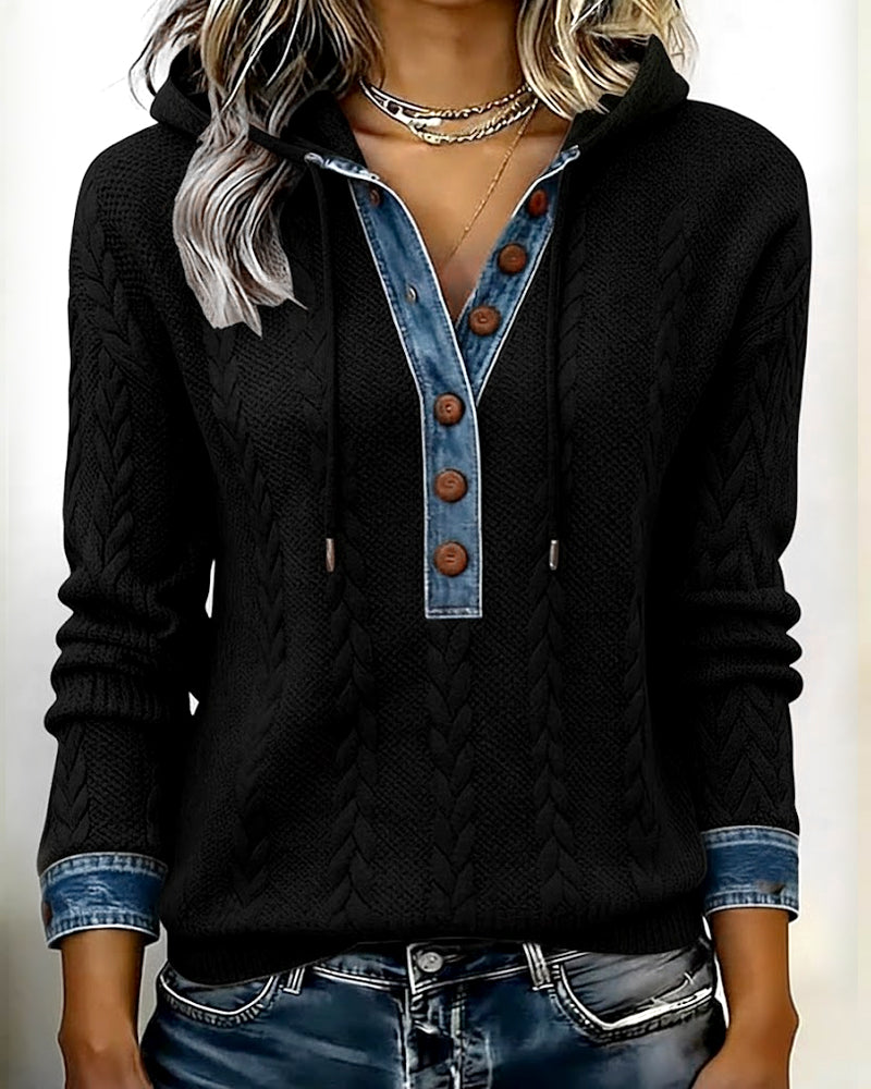 Sweat à capuche à coupe de couleur et boutons