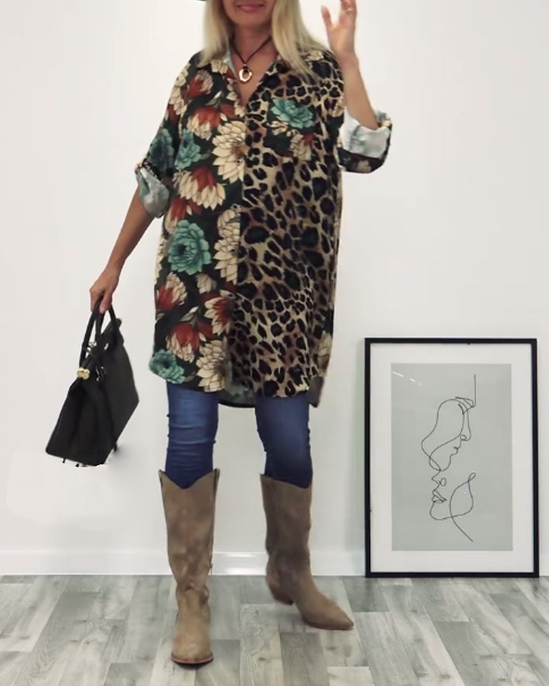 Chemise patchwork imprimé léopard à revers