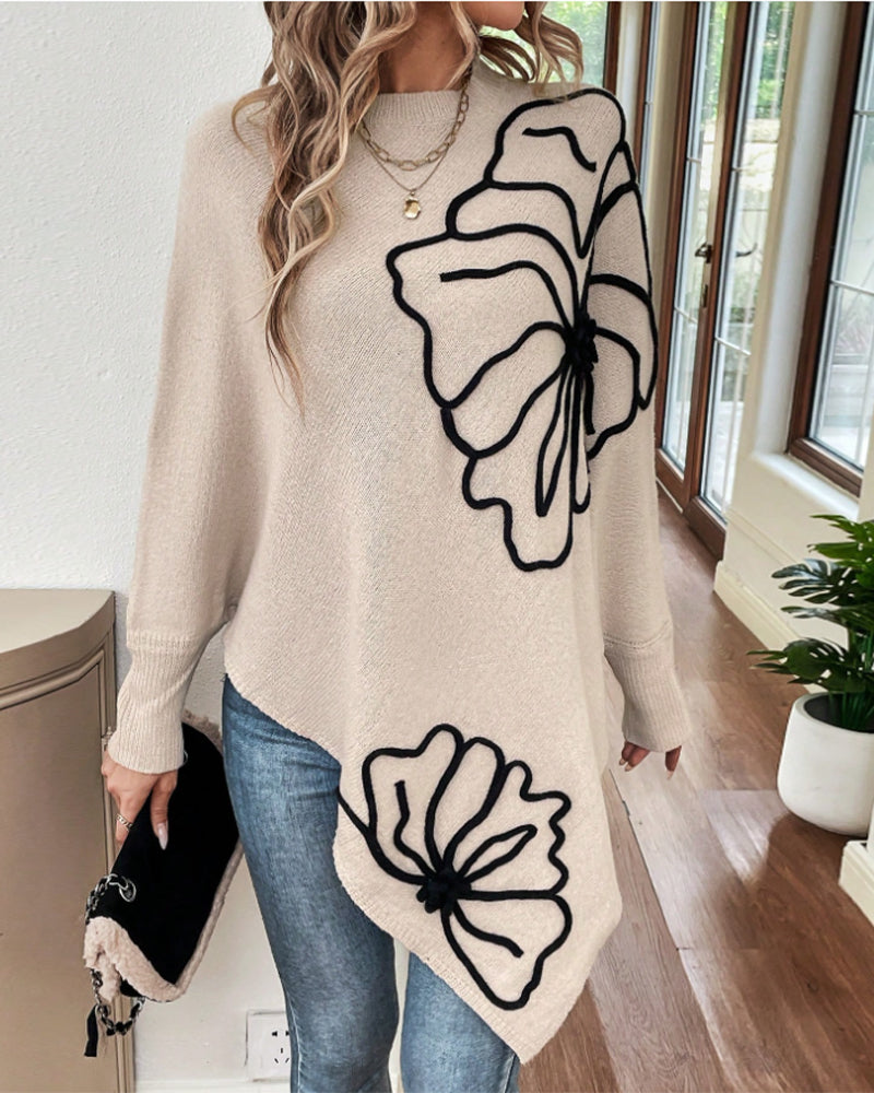 Pull Floral Large à Manches Gigot