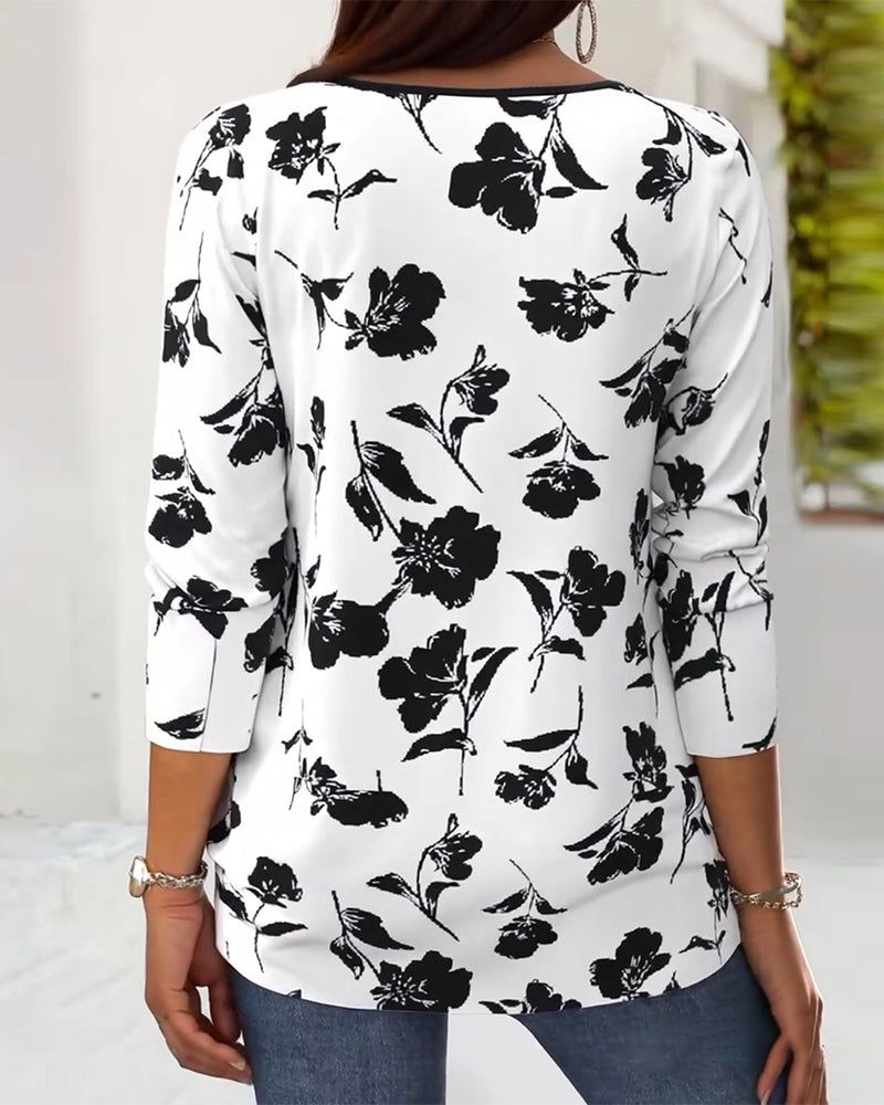 Blouse à Boutons Imprimée Mode