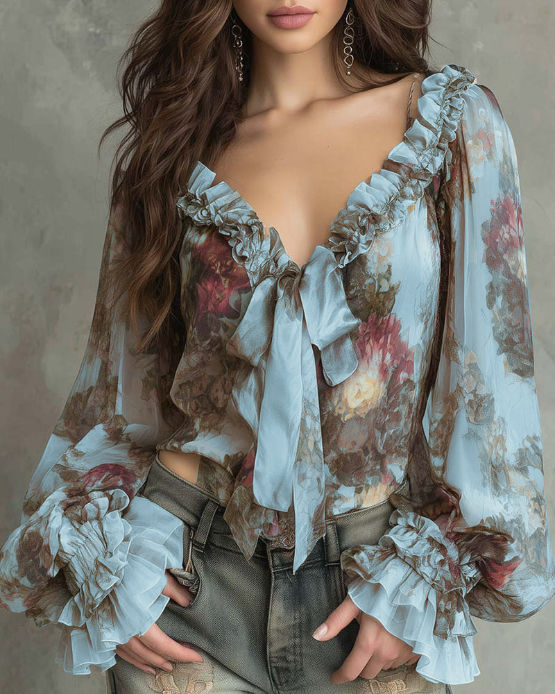 Blouse Imprimé Lotus Élégant
