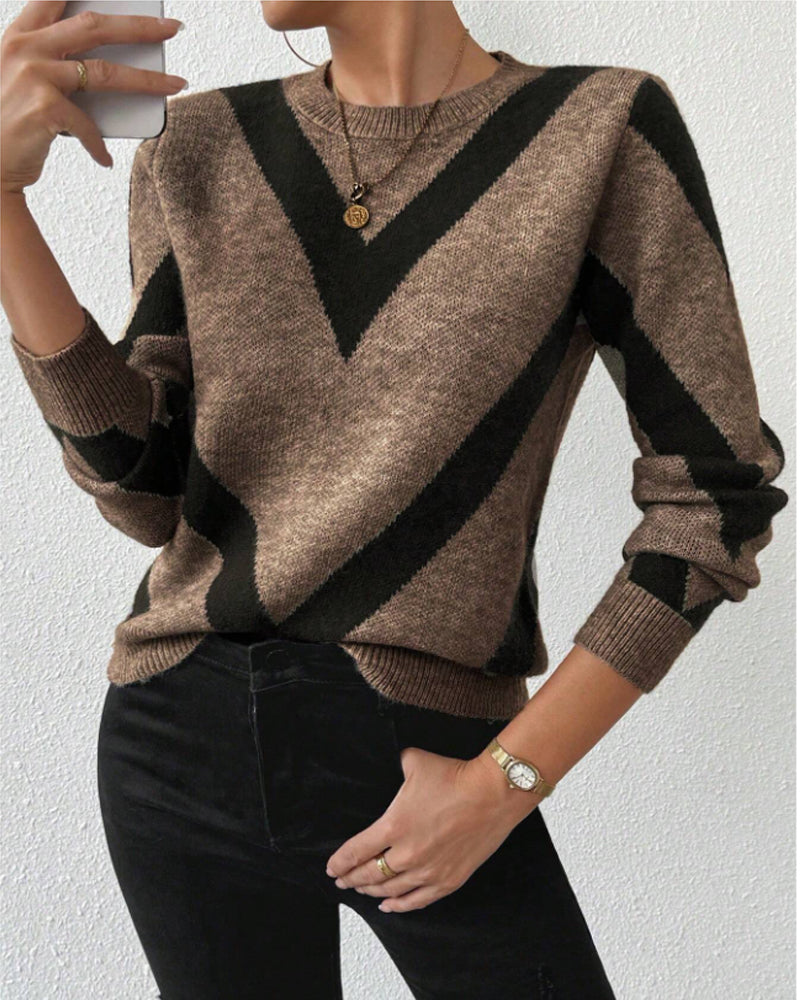 Pull Avec Caractéristiques Imprimé Géométrique Et Col Rond