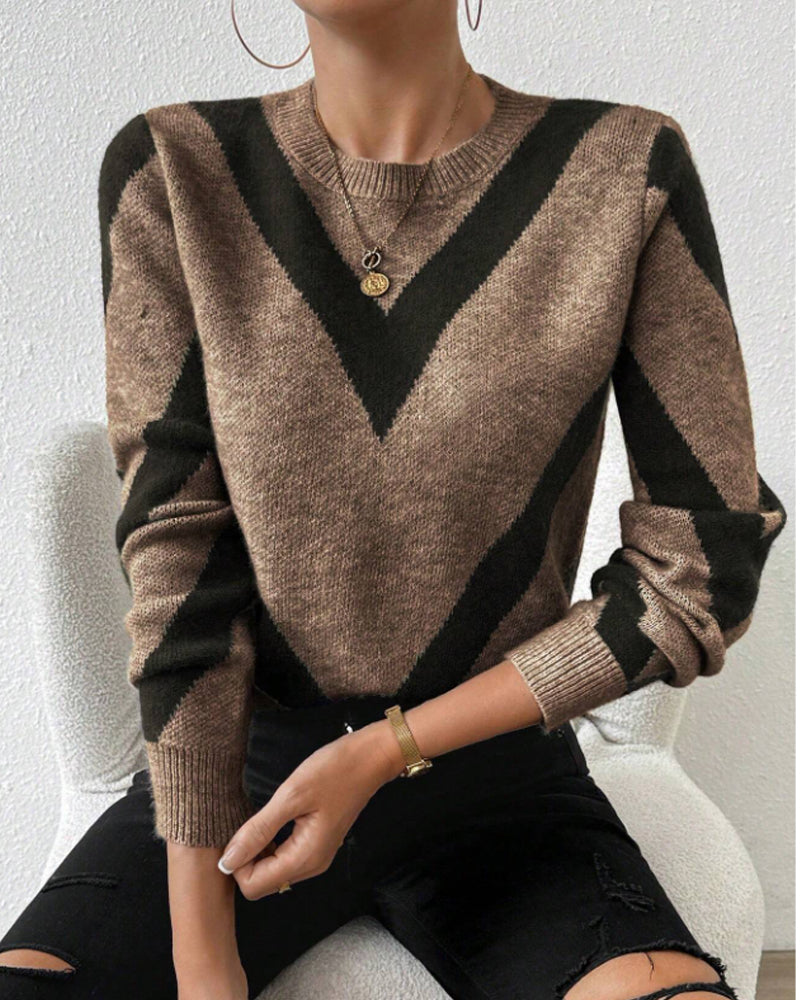 Pull Avec Caractéristiques Imprimé Géométrique Et Col Rond