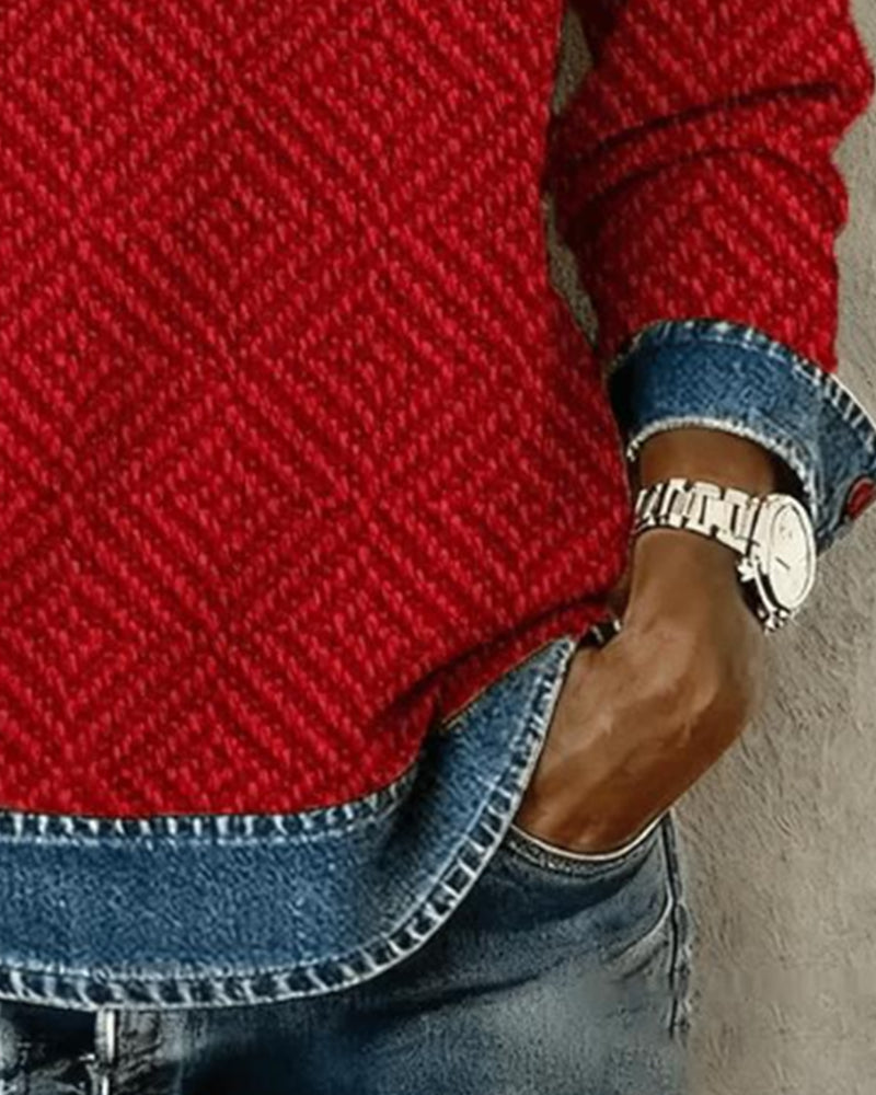 Sweat-Shirt À Col Denim Patchwork