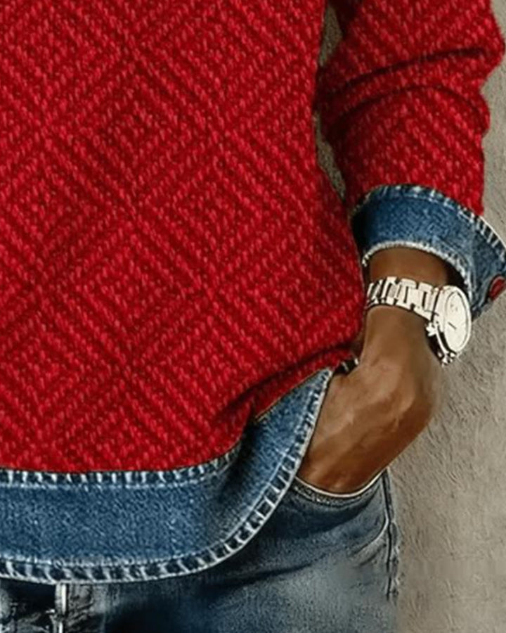 Sweat-Shirt À Col Denim Patchwork
