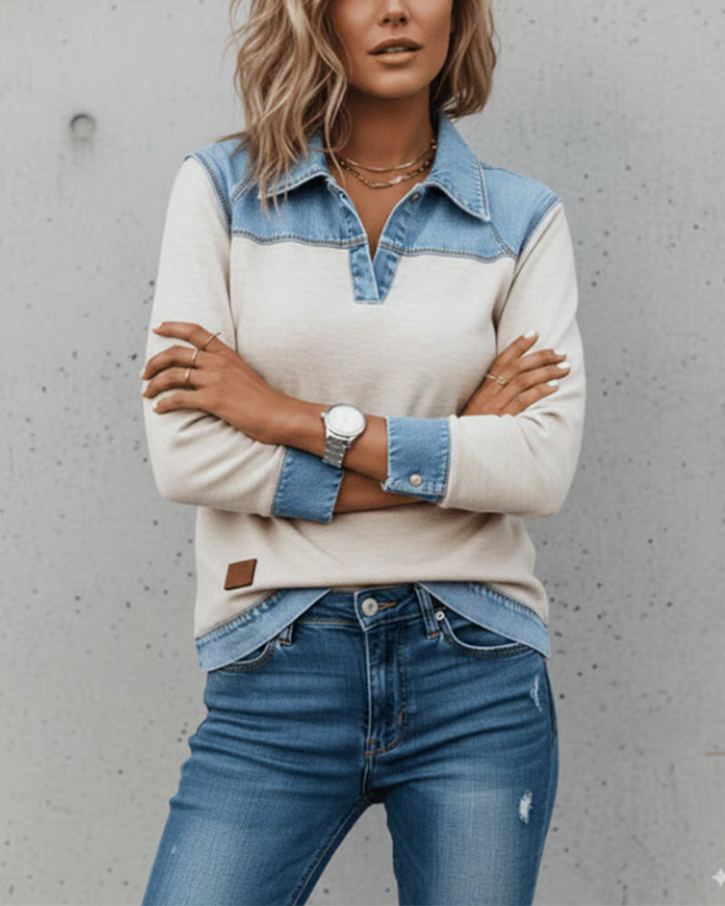 Sweat-Shirt Tendance Revers Panachage Assemblé