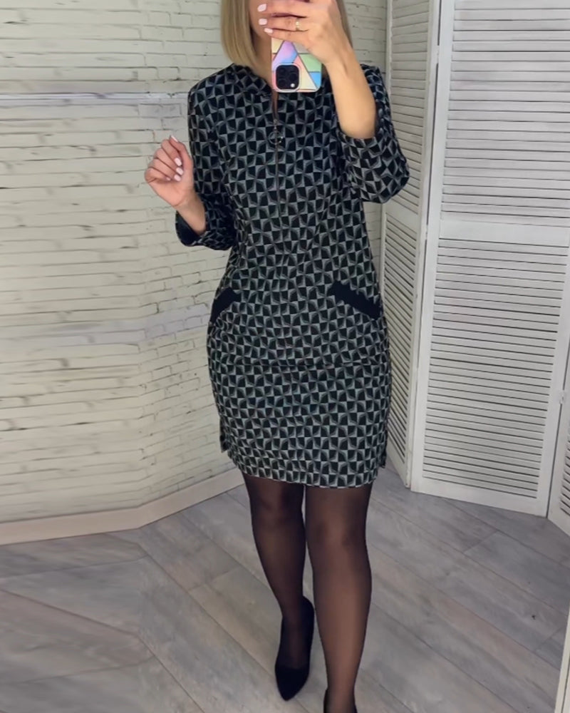 Robe à imprimé losange et manches longues