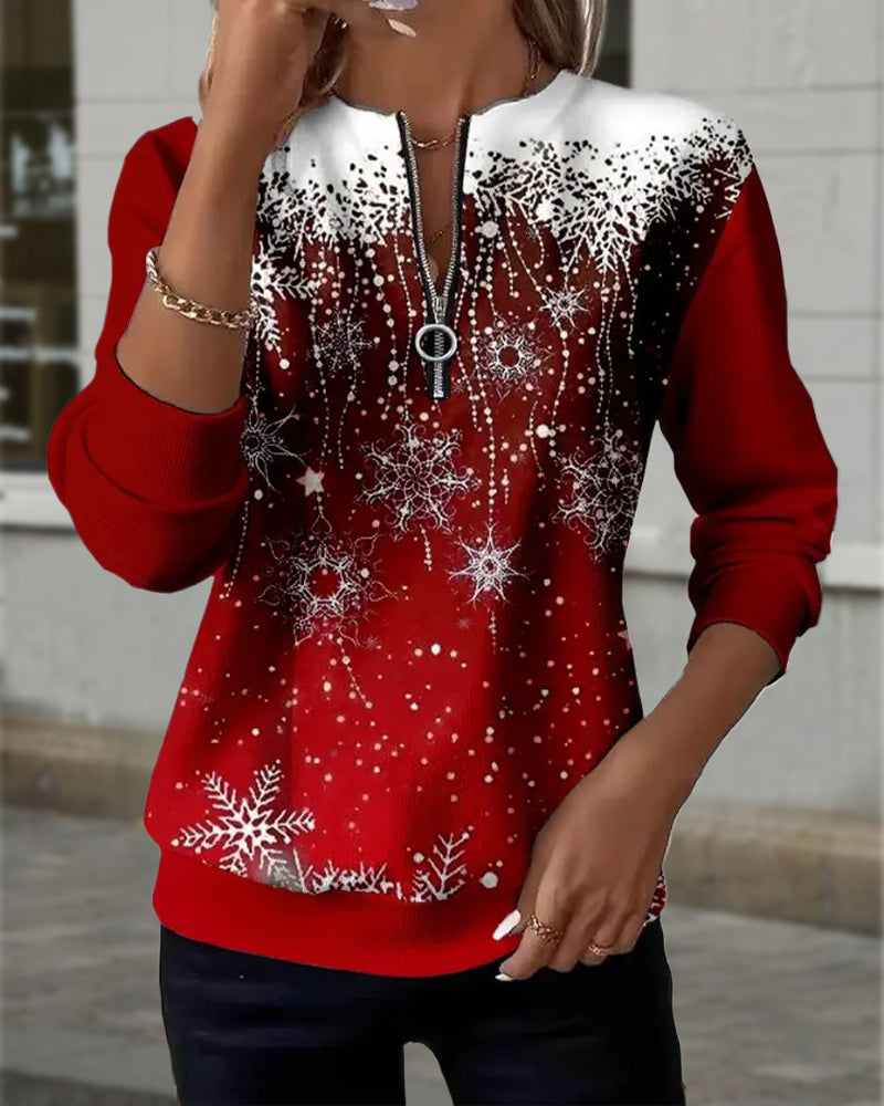 Sweat Demi-Zip Flocon de Neige Col Rond