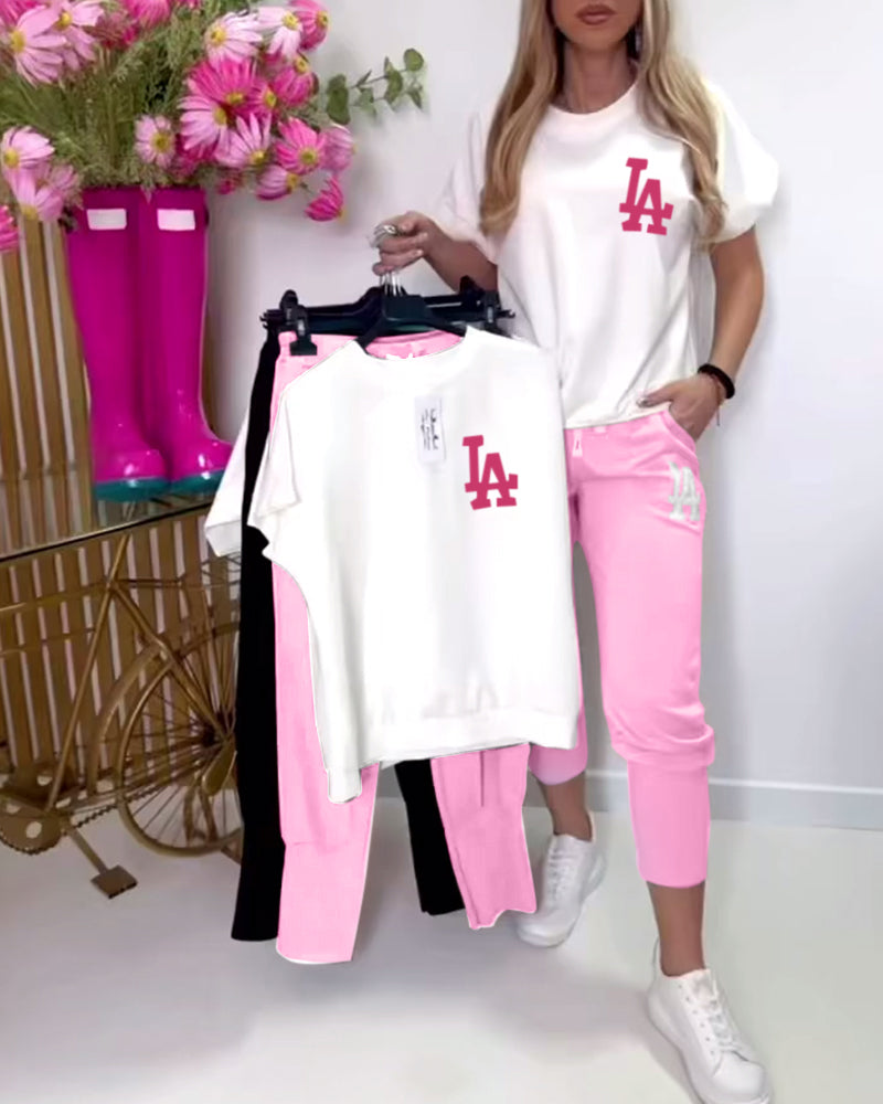 Set Pantalons Skinny Sportifs À Imprimé Lettres