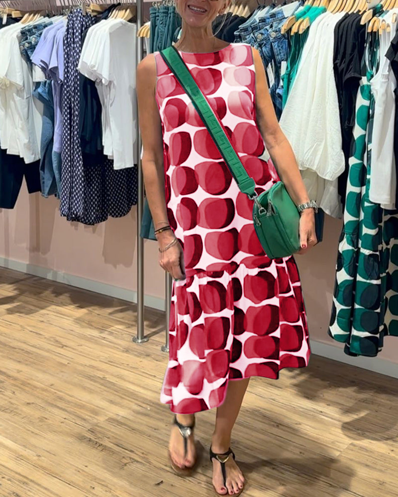 Robe imprimée sans manches à col rond