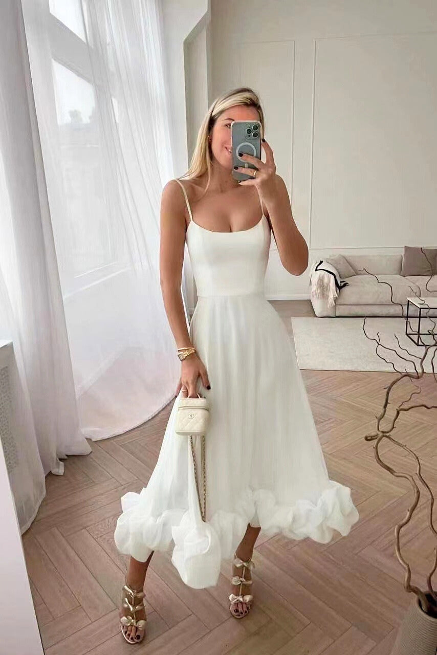 Emmaline | Robe Longue à Bretelles Spaghetti Volantées pour Femme
