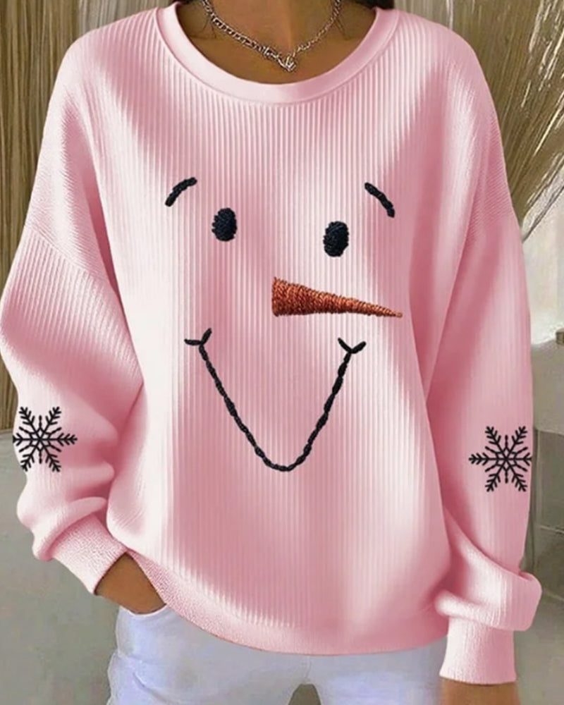 Sweat-Shirt Bonhomme De Neige Imprimé Col Rond