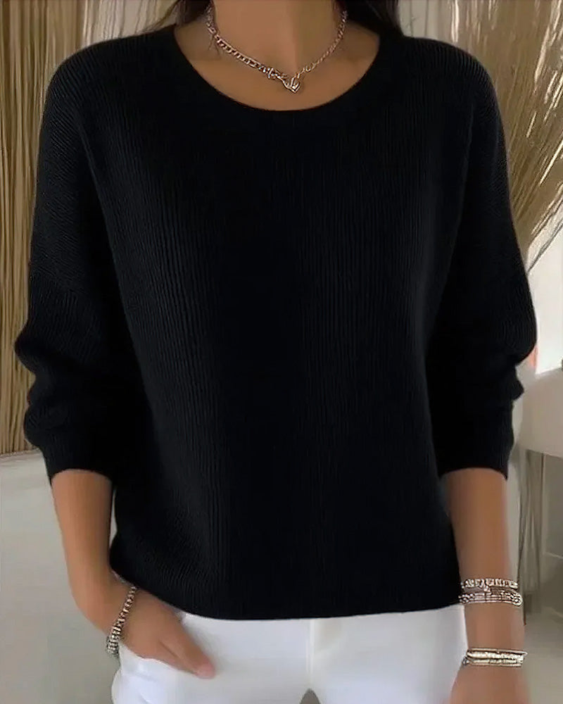 Pull Uni Col Rond Épaule Tombante