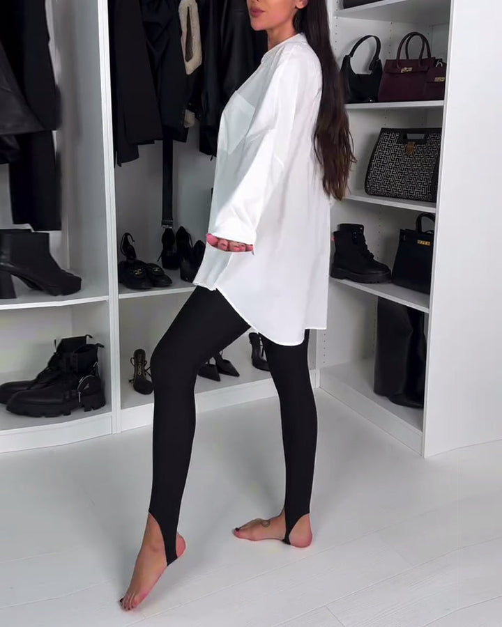 Leggings De Couleur Unie Avec Brides Aux Chevilles