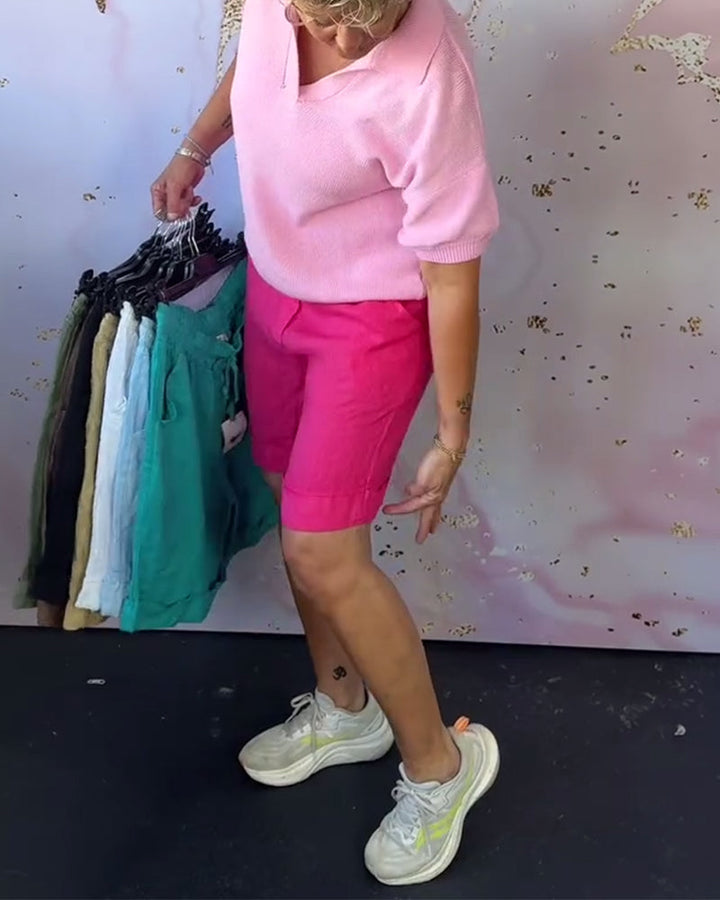 Short Uni Coton Et Lin Décontracté