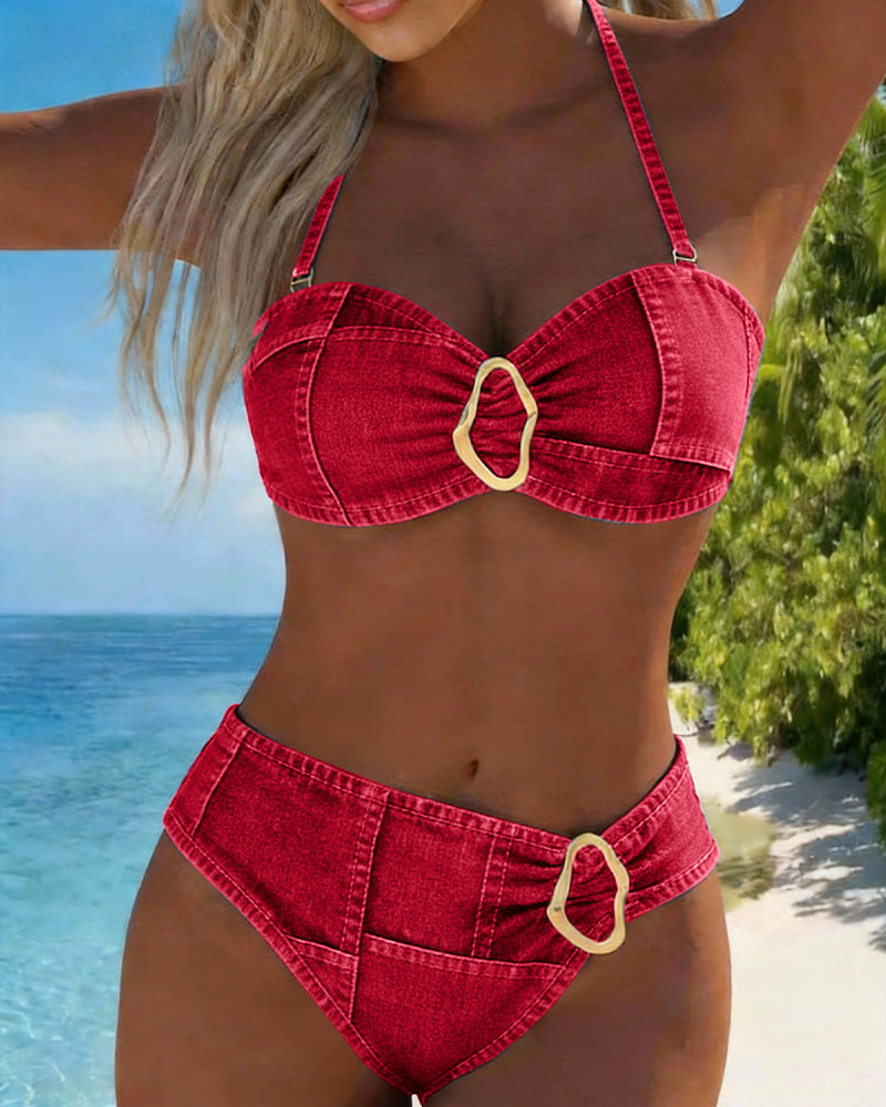 Bikini Porte-Jarretelles Boucle Métallique Deux-Pièces