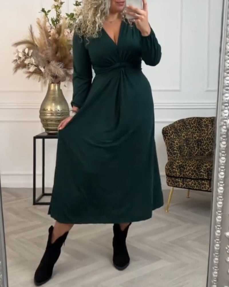 Robe sexy unie avec manches longues