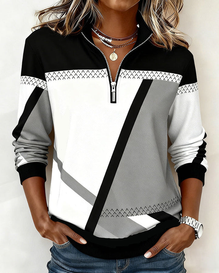 Blouse Élégante Unie À Détails Patchwork Et Col V