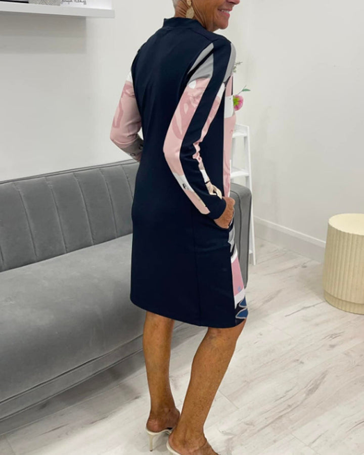 Robe à manches longues zippée avec poches bloc de couleur