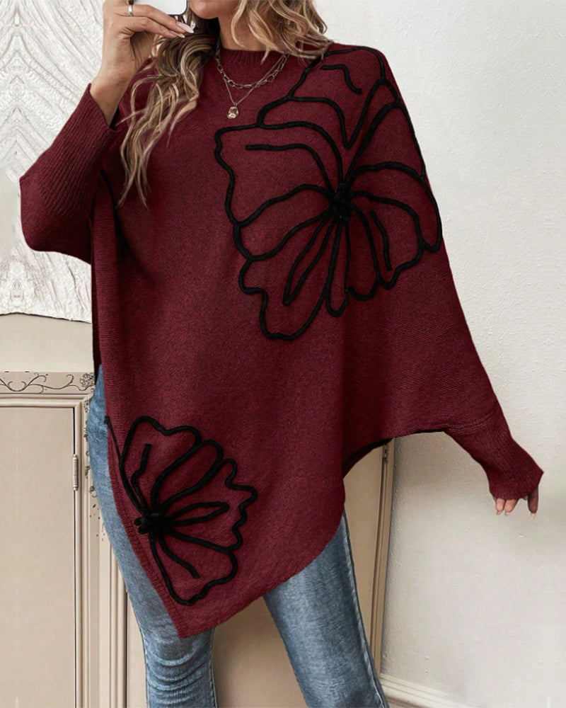 Pull Floral Large à Manches Gigot