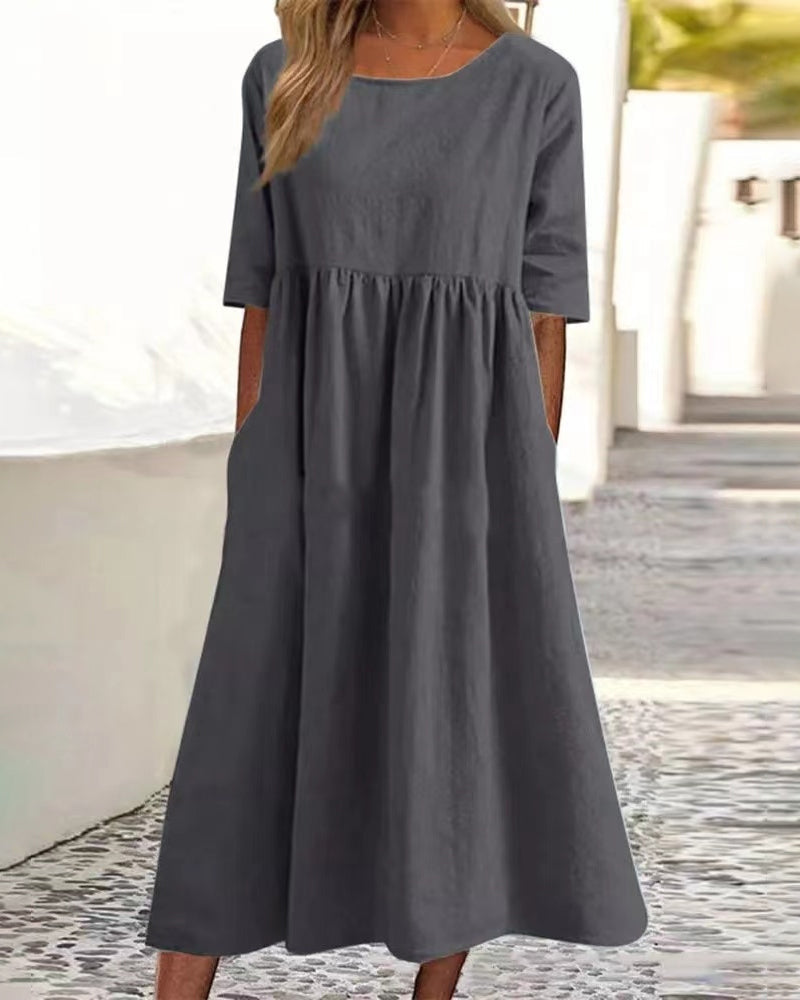 Robe unie en coton lin