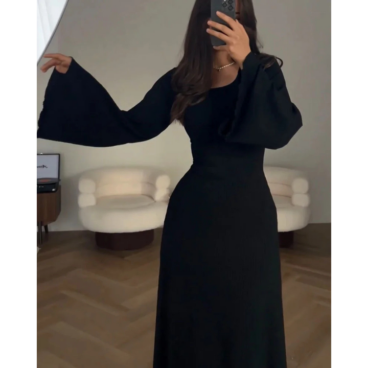 Antoinette | Robe Longue en Maille Côtelée avec Manches Évasées pour Femme