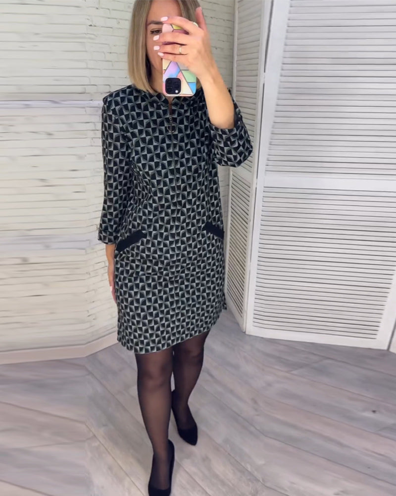 Robe à imprimé losange et manches longues