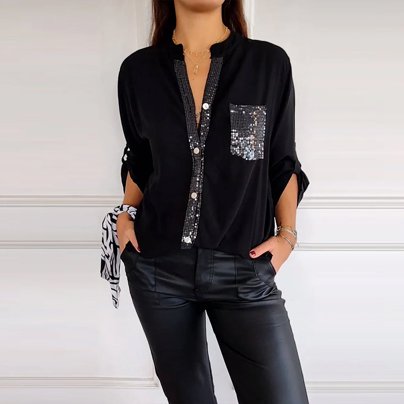 Haut décontracté à empiècements et boutons à sequins