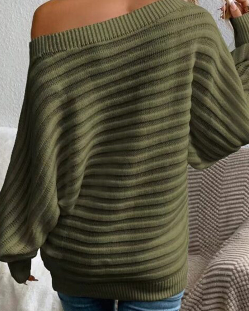Pull côtelé décontracté de couleur unie