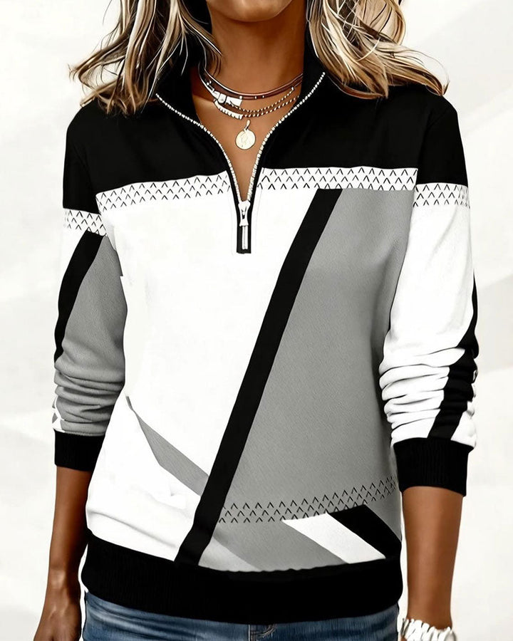 Blouse Élégante Unie À Détails Patchwork Et Col V