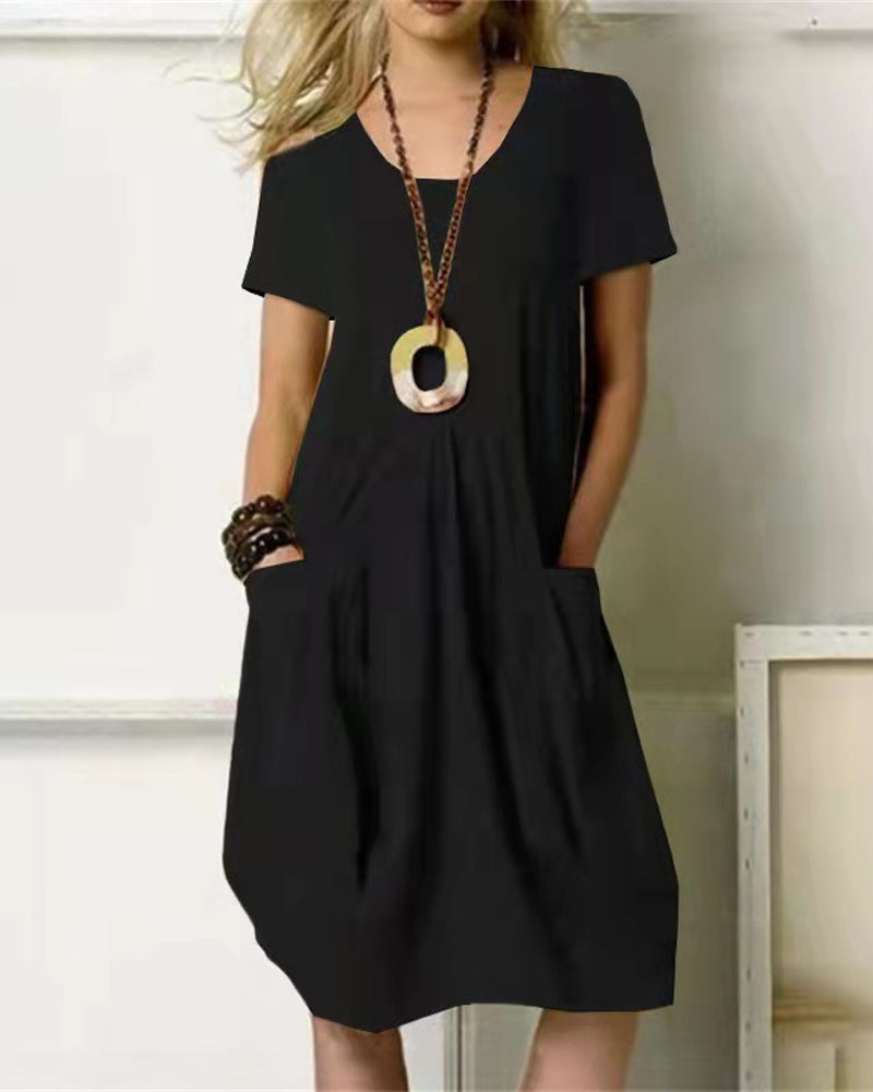 Robe unie col rond manches courtes