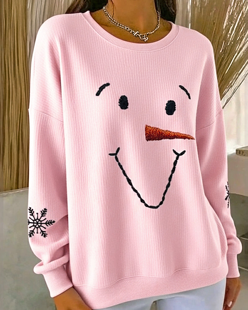 Sweat-Shirt Bonhomme De Neige Imprimé Col Rond