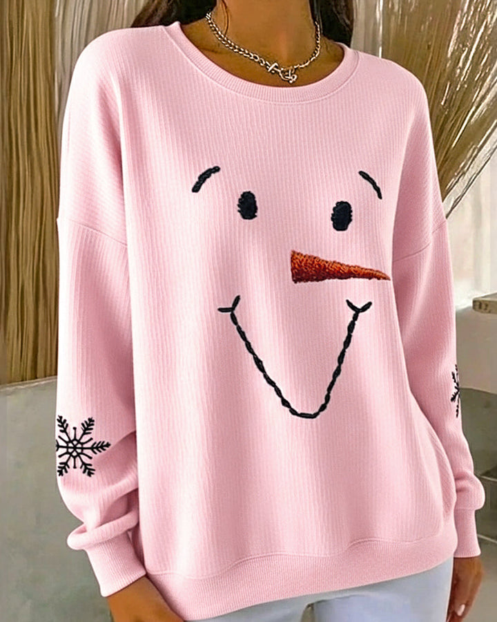 Sweat-Shirt Bonhomme De Neige Imprimé Col Rond