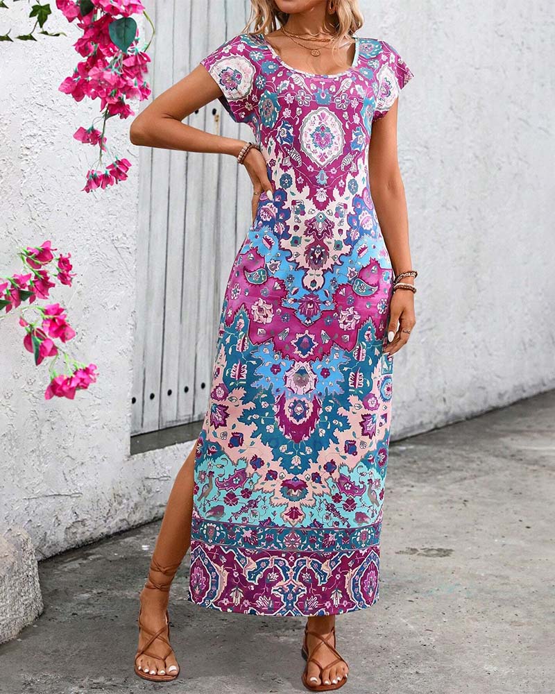 Robe décontractée imprimée colorée avec fentes