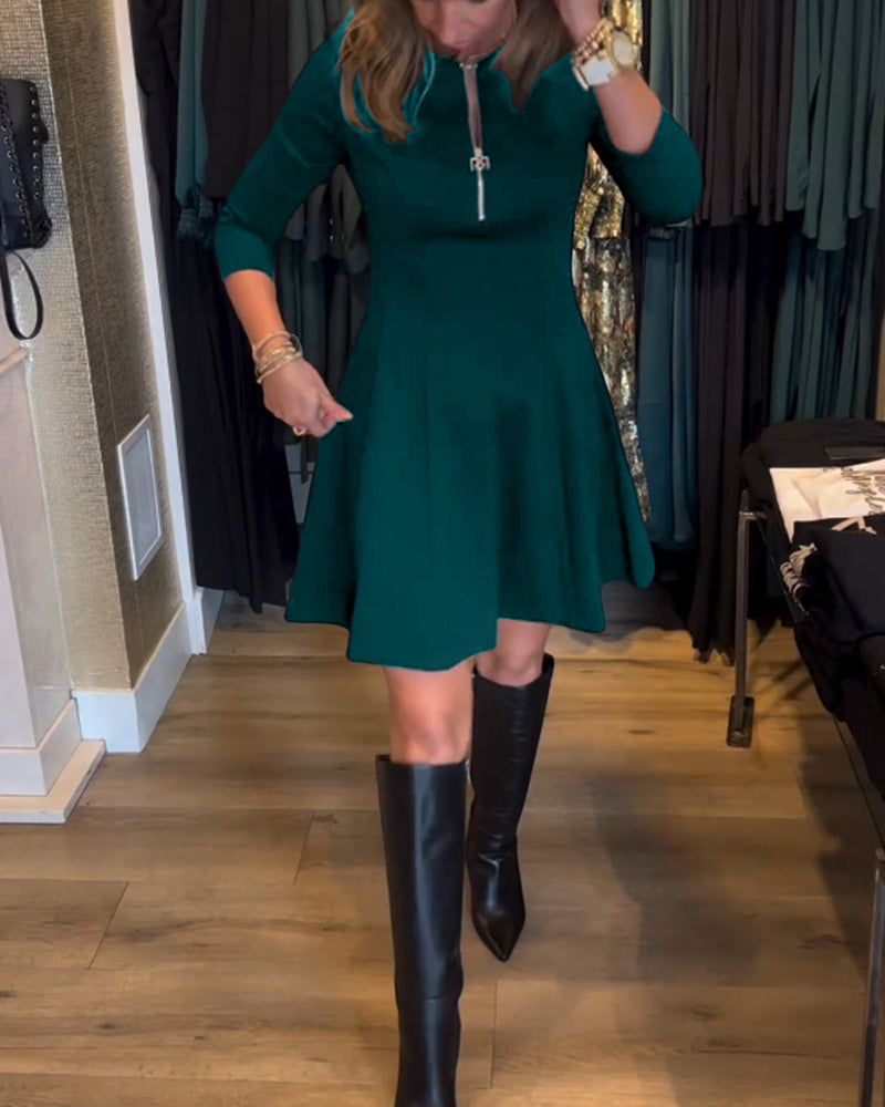 Robe élégante à fermeture éclair de couleur unie