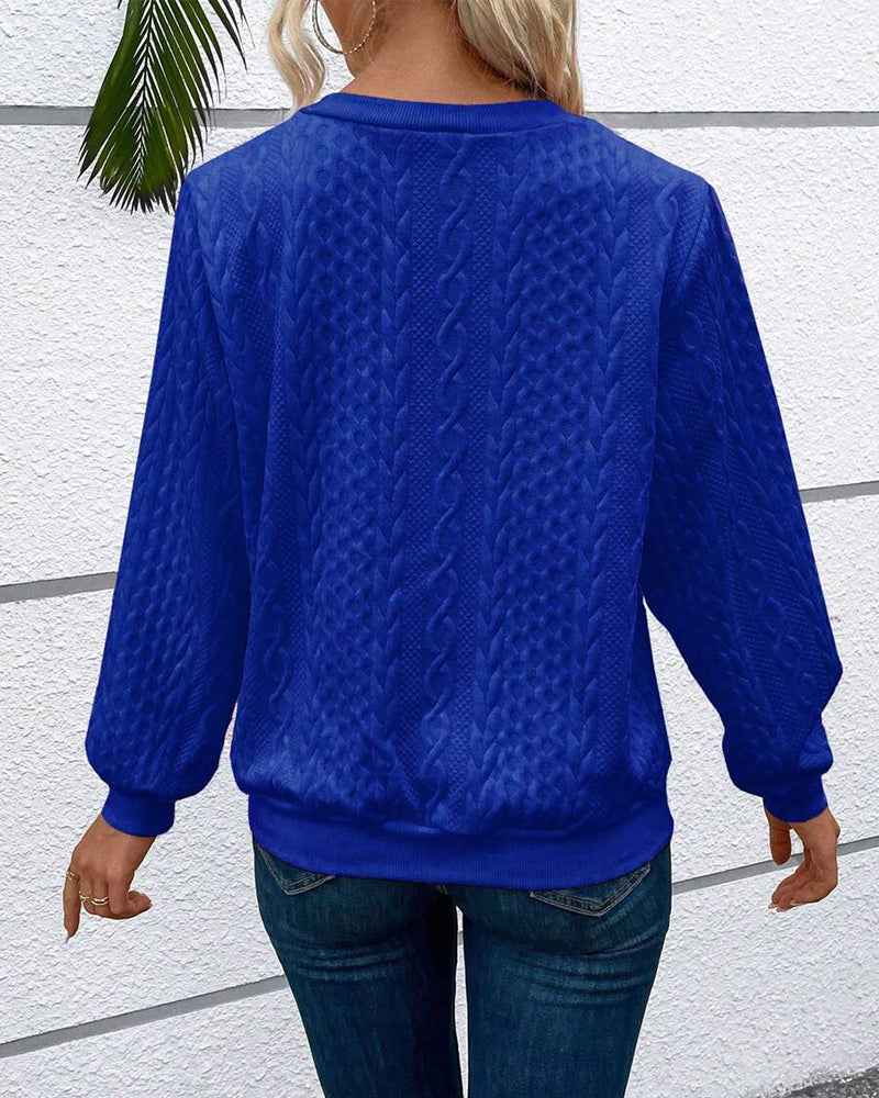 Sweat-shirt décontracté à manches longues et fermeture éclair de couleur unie