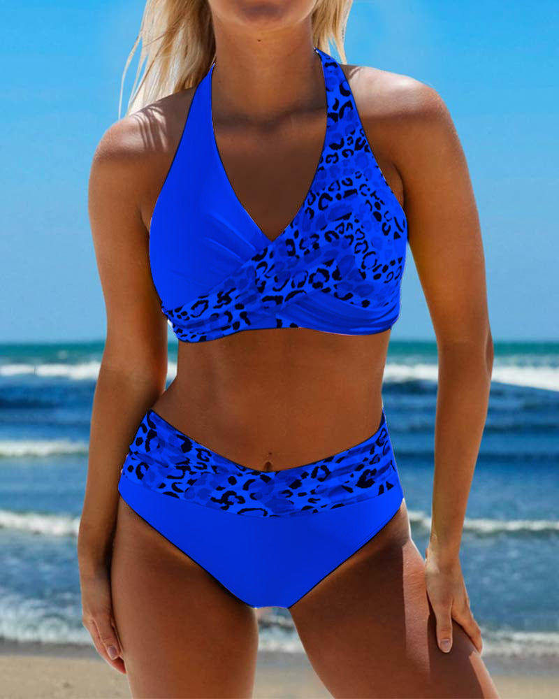 Bikini dos nu imprimé patchwork léopard