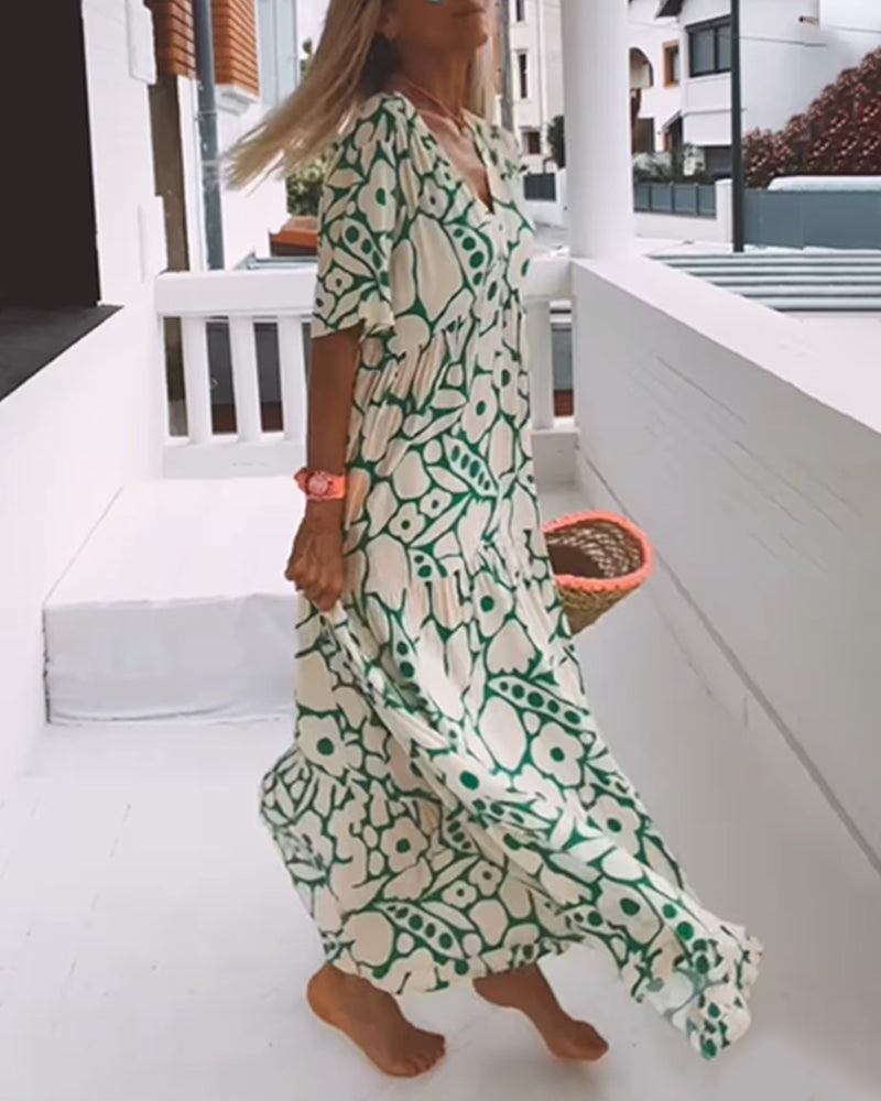 Robe ample imprimée à col en V